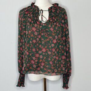 Misa Los Angeles Clio Evergreen Bloom Long Sleeve Blouse Womens Size XS